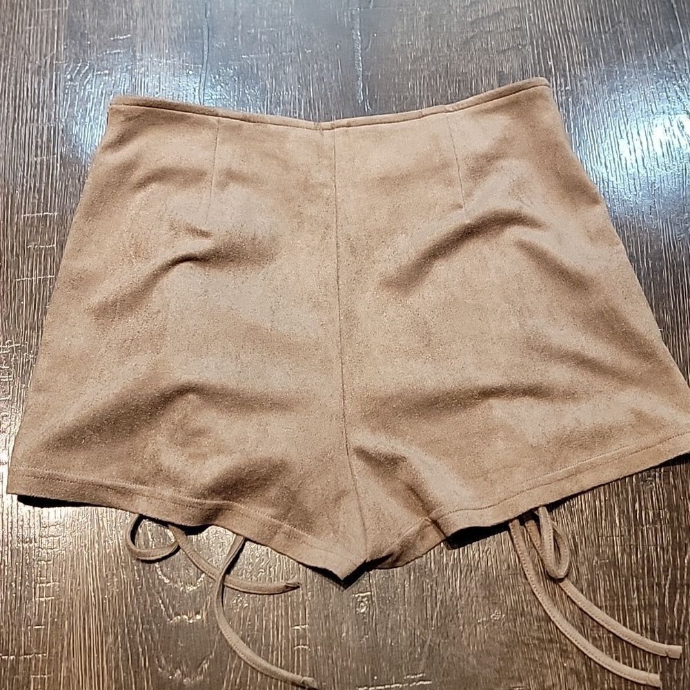 Luxxel Mocha Suede Lace-up Shorts - Picture 4 of 16
